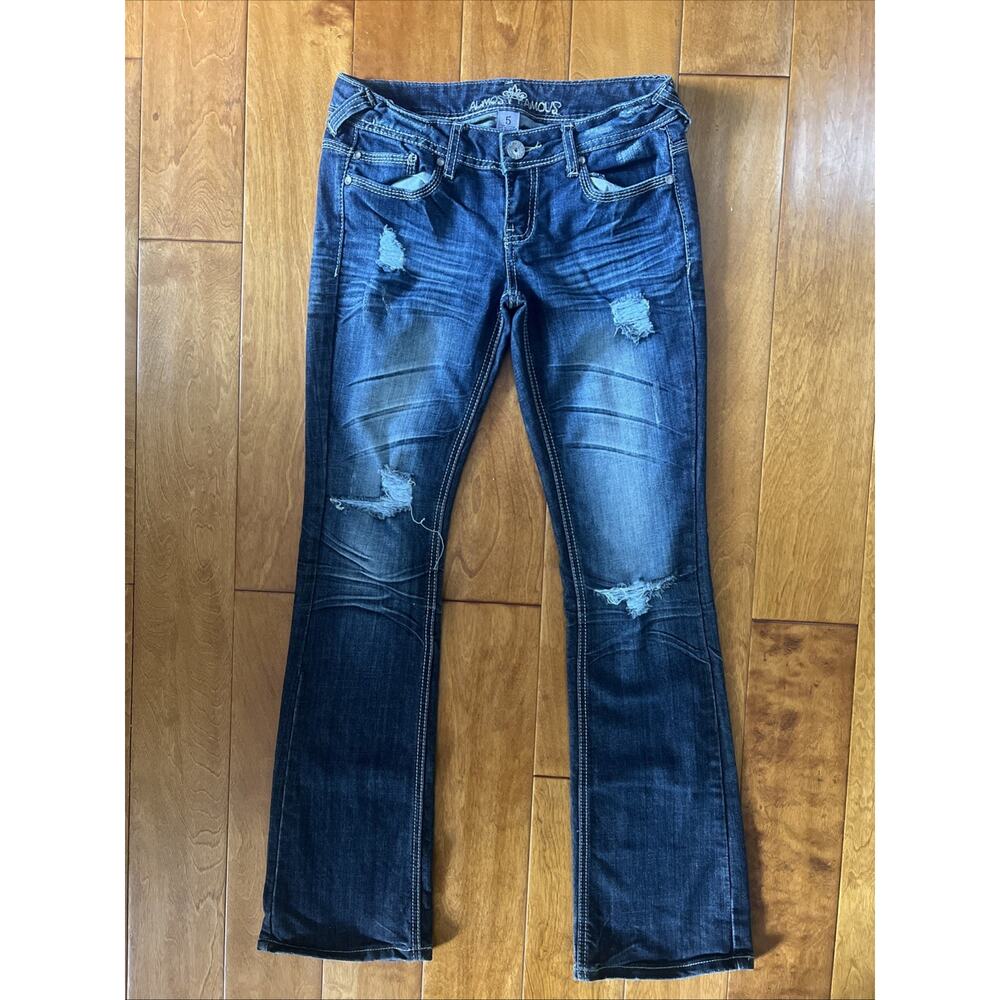 Vintage Almost Famous Y2K Women’s Size 5 Low Rise Distressed Bootcut Jeans